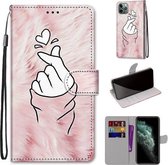 Gekleurde tekening Cross Texture Horizontale Flip PU lederen tas met houder & kaartsleuven & portemonnee & lanyard voor iPhone 11 Pro Max (roze handen hart)