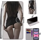 Gekleurde tekening Cross Texture Horizontale Flip PU lederen tas met houder & kaartsleuven & portemonnee & lanyard voor iPhone 11 (upskirt)