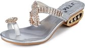 Open teen dikke hak sandalen kristal strass strand flip, schoenmaat: 37 (zilver)