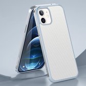 SULADA luxe 3D koolstofvezel getextureerd schokbestendig metaal + TPU frame hoesje voor iPhone 12 mini (zilver)