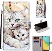 Voor ZTE Blade V10 Vita Gekleurde Tekening Cross Textuur Horizontale Flip PU Lederen Case met Houder & Kaartsleuven & Portemonnee & Lanyard (Big Cat Holding Kitten)