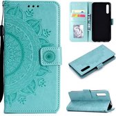 Voor Huawei Honor 9X Totem Bloem Reliëf Horizontale Flip TPU + PU lederen tas met houder & kaartsleuven & portemonnee (groen)