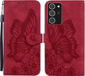 Voor Samsung Galaxy Note20 Ultra Retro Skin Feel Butterflies Embossing Horizontale Flip Leather Case met houder & kaartsleuven & portemonnee (rood)