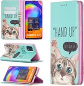 Voor Samsung Galaxy A31 Gekleurde Tekening Patroon Onzichtbare Magnetische Horizontale Flip PU Lederen Case met Houder & Kaartsleuven & Portemonnee (Kat)