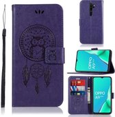 Voor OPPO A9 (2020) Windgong Uil Embossing Patroon Horizontale Flip lederen tas, met houder & kaartsleuven & portemonnee (paars)