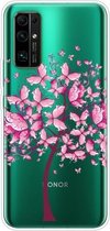 Voor Huawei Honor 30 schokbestendig geverfd transparant TPU beschermhoes (vlinderboom)