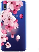 Voor Samsung Galaxy A10 gekleurd tekeningpatroon zeer transparant TPU beschermhoes (kersenbloesems)