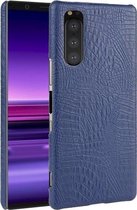 Schokbestendig Crocodile Texture PC + PU-hoesje voor Sony Xperia 5 (blauw)