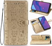 Voor Huawei Honor Play 9A Mooie Kat en Hond Embossing Patroon Horizontale Flip Leren Case, met Houder & Kaartsleuven & Portemonnee & Cartoon Sluiting & Lanyard (Goud)