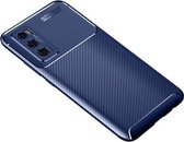 Voor vivo V20 SE koolstofvezel textuur schokbestendig TPU-hoesje (blauw)