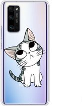 Voor Huawei Honor 30 Pro gekleurd tekeningpatroon zeer transparant TPU beschermhoes (kat)