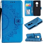 Voor Motorola Moto G7 Totem Bloem Reliëf Horizontale Flip TPU + PU lederen tas met houder & kaartsleuven & portemonnee (blauw)