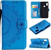 Voor Xiaomi Redmi Note 7 Totem Bloem Reliëf Horizontale Flip TPU + PU lederen tas met houder & kaartsleuven & portemonnee (blauw)