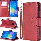 Retro lamsvacht textuur pure kleur horizontale flip pu lederen case voor Huawei Mate 20 Pro, met houder & kaartsleuven & portemonnee & lanyard (rood)