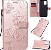 Voor Galaxy A91 / M80s / S10 Lite 3D Vlinders Embossing Patroon Horizontale Flip Leren Case met Houder & Kaartsleuf & Portemonnee & Lanyard (Rose Goud)