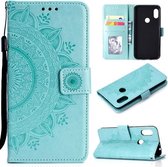 Voor Xiaomi Redmi Note 7 Totem Bloem Reliëf Horizontale Flip TPU + PU lederen tas met houder & kaartsleuven & portemonnee (groen)