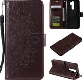 Voor Xiaomi Redmi Note 8 Pro Totem Bloem Reliëf Horizontale Flip TPU + PU Lederen Case met Houder & Kaartsleuven & Portemonnee (Bruin)