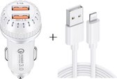 YSY-349 QC3.0 Dual Port USB-autolader + 3A USB naar 8-pins datakabel, lengte: 1m (wit)