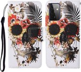 Voor Samsung Galaxy A72 5G / 4G Gekleurde Tekening Patroon Horizontale Flip Leren Case met Houder & Kaartsleuven & Portemonnee & Lanyard (Bloem Schedel)