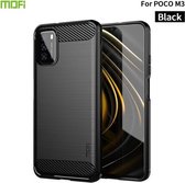 Voor Geschikt voor Xiaomi Poco M3 / Redmi 9T MOFI Gentleness Series Brushed Texture Carbon Fiber Soft TPU Case (Zwart)