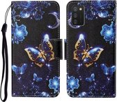 Voor Samsung Galaxy A02s (EU-versie) Gekleurde tekening patroon Horizontale flip lederen tas met houder & kaartsleuven & portemonnee & lanyard (Moon Butterfly)