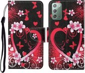 Voor Samsung Galaxy Note20 Gekleurde Tekening Patroon Horizontale Flip Leren Case met Houder & Kaartsleuven & Portemonnee & Lanyard (Rood Hart)