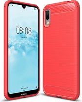 Brushed Texture Carbon Fiber Shockproof TPU Case voor Huawei Y6 Pro (2019) (Rood)