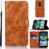 Voor Nokia 7.2 Retro koperen knop Crazy Horse Horizontale Flip PU lederen tas met houder & kaartsleuven & portemonnee & lanyard (goudgeel)