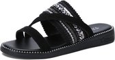 Eenvoudige antislip slijtvaste vintage geweven outdoor casual pantoffels sandalen voor dames (kleur: zwart maat: 39)