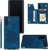 Voor Samsung Galaxy Note 10 Mandala reliëf PU + TPU hoesje met houder & kaartsleuven & fotolijst & riem (blauw)