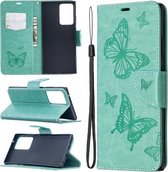 Voor Samsung Galaxy Note20 Ultra Embossing Two Butterflies Pattern Horizontale Flip PU Leather Case met houder & kaartsleuf & portemonnee & lanyard (groen)