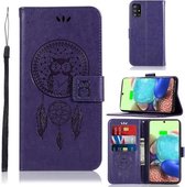 Voor Samsung Galaxy A71 5G Windgong Uil Embossing Patroon Horizontale Flip Leren Case, met Houder & Kaartsleuven & Portemonnee (Paars)