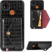 Voor Xiaomi Redmi 9C Krokodilpatroon PU + TPU + PVC Breukvast gsm-hoesje met magnetische onzichtbare houder en kaartsleuven (zwart)