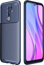 Voor Geschikt voor Xiaomi Redmi 9 koolstofvezel textuur schokbestendig TPU-hoesje (blauw)