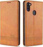 Voor Samsung Galaxy A11 AZNS Magnetische Kalf Textuur Horizontale Flip Leren Case met Kaartsleuven & Houder & Portemonnee (Lichtbruin)