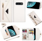Voor Samsung Galaxy S10 + Skin Feel Rits Horizontale Flip Leren Case met Houder & Kaartsleuven & Fotolijst & Lanyard & Lang Touw (Wit)