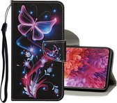 Voor Samsung Galaxy S20 FE 5G / S20 Lite Gekleurde tekening patroon Horizontale flip lederen tas met houder & kaartsleuven & portemonnee (fluorescerende vlinder)