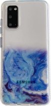 Voor Samsung Galaxy S20 marmerpatroon glitterpoeder schokbestendig TPU-hoesje met afneembare knoppen (blauw)