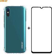 Voor Geschikt voor Xiaomi Redmi 9A Hat-Prince ENKAY Clear TPU Shockproof Case Soft Anti-slip Cover + 0.26mm 9H 2.5D Volledige lijm Volledige dekking Gehard Glas Beschermfolie