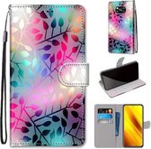 Voor Xiaomi Poco X3 NFC Gekleurde Tekening Cross Textuur Horizontale Flip PU Lederen Case met Houder & Kaartsleuven & Portemonnee & Lanyard (Doorschijnend Glas)