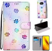 Voor Xiaomi Poco X3 NFC Gekleurde Tekening Cross Textuur Horizontale Flip PU Lederen Case met Houder & Kaartsleuven & Portemonnee & Lanyard (Voetafdruk Waterdruppels)