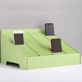 Houten filmstandaard voor mobiele telefoons met meerdere cellen, 60 roosters, afmetingen: 41,7 x 34,5 x 23 cm (groen)