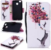Voor Xiaomi Redmi 4X Gekleurd tekenpatroon Horizontaal Flip TPU + PU lederen tas met houder & kaartsleuven & portemonnee & lanyard (kat en vlinders)