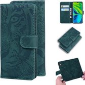 Voor Xiaomi Redmi CC9 Pro / Note10 / Note 10 Pro Tiger Embossing Pattern Horizontale Flip lederen tas met houder & kaartsleuven & portemonnee (groen)