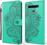 Voor LG K41s / K51s 3D Pauw Reliëfpatroon Horizontale Flip Leren Case met Houder & Kaartsleuf & Portemonnee & Lanyard (Groen)