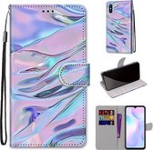 Voor Geschikt voor Xiaomi Redmi 9A Gekleurde tekening Cross-textuur Horizontale flip PU-lederen hoes met houder & kaartsleuven & portemonnee & lanyard (fluorescerende watertextuur)