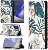 Voor Samsung Galaxy Note20 Gekleurd tekeningpatroon Onzichtbaar magnetisch horizontaal Flip PU lederen hoesje met houder & kaartsleuven & portemonnee (rode bladeren)