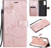 Voor Samsung Galaxy S20 FE 5G / S20 Lite 3D Vlinders Embossing Patroon Horizontale Flip Leren Case met Houder & Kaartsleuf & Portemonnee (Rose Goud)