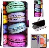 Voor Samsung Galaxy A42 5G Gekleurde Tekening Cross Textuur Horizontale Flip PU Lederen Case met Houder & Kaartsleuven & Portemonnee & Lanyard (Kleurrijke Laagcake)