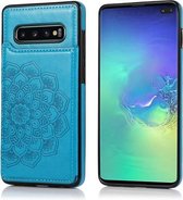 Voor Samsung Galaxy S10 dubbele gesp Mandala patroon PU + TPU beschermhoes met kaartsleuven & houder & fotolijst (blauw)